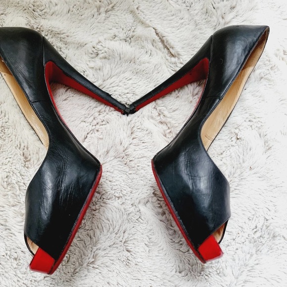 Christian Louboutin Black and Red Peep Toe Heels - Picture 8 of 13